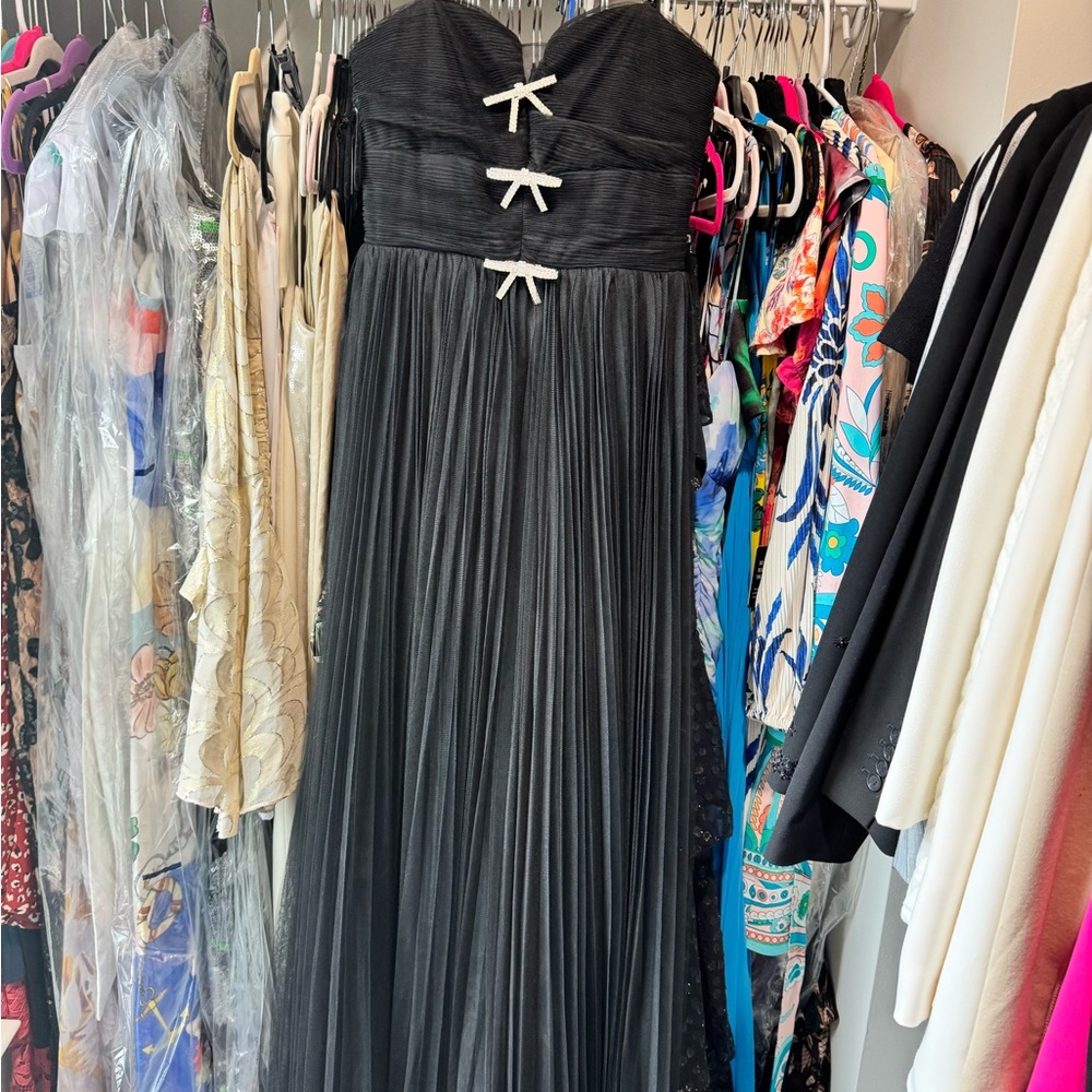 Lucy Paris Black Strapless Maxi Dress with Bow Details